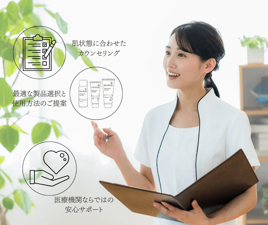 肌状態に合わせたカウンセリング・最適な製品選択と使用方法のご提案・医療機関ならではの安心サポート